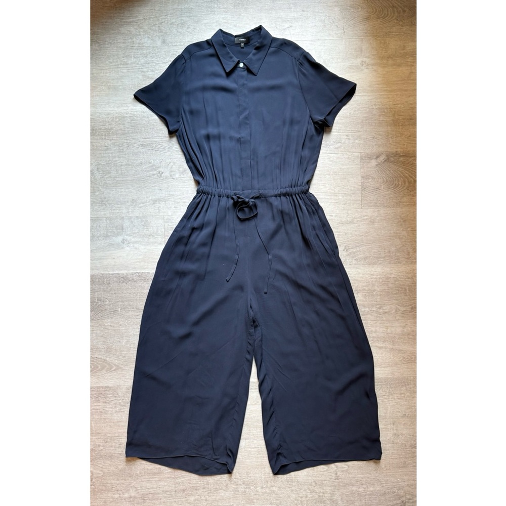 Theory Navy Short-Sleeve Drawstring Waist Jumpsuit